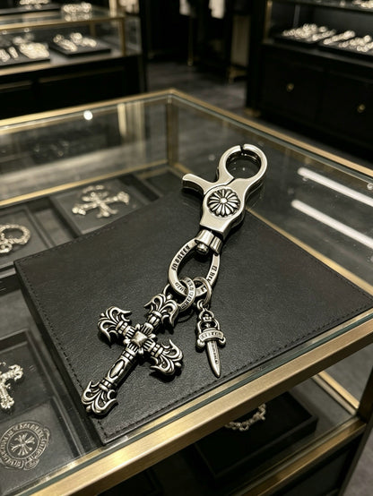 Chrome Hearts Sterling Silver Cross Keychain