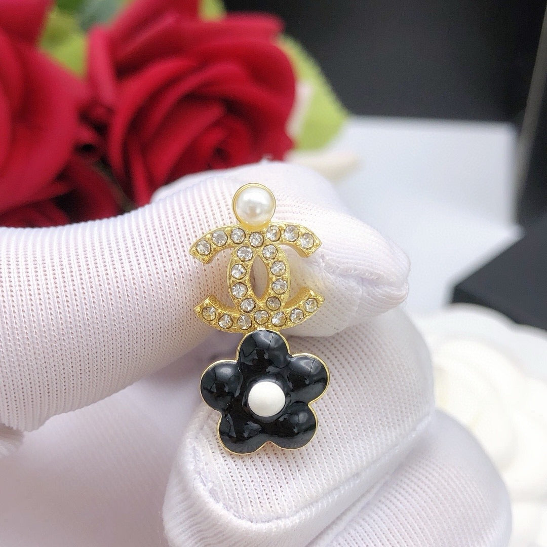 Chanel Brass & Sterling Silver Clover Earrings