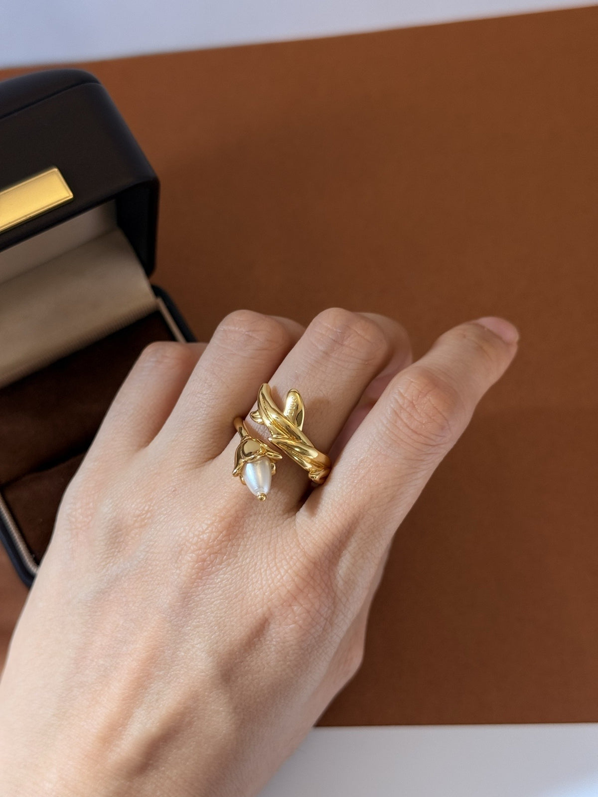 Dior Gold Brass Pearl Ring