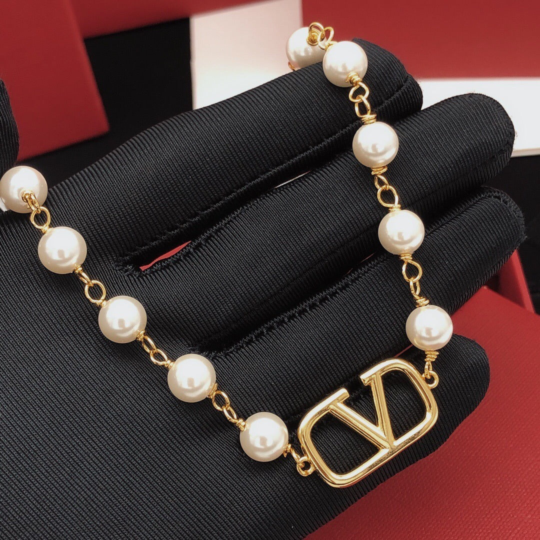Valentino Brass Pearl Necklace