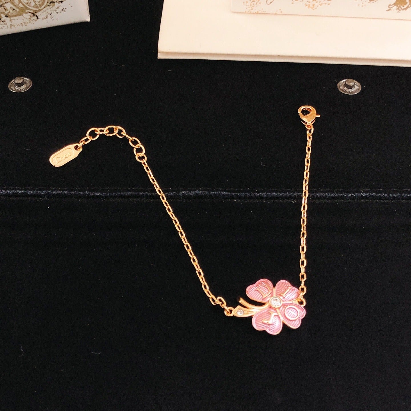 Dior Pink Brass Clover Bracelet