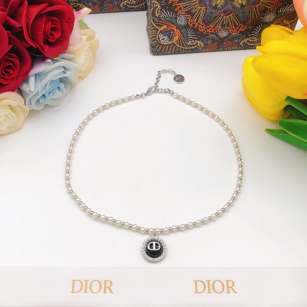 Dior Black Brass Pearl Necklace