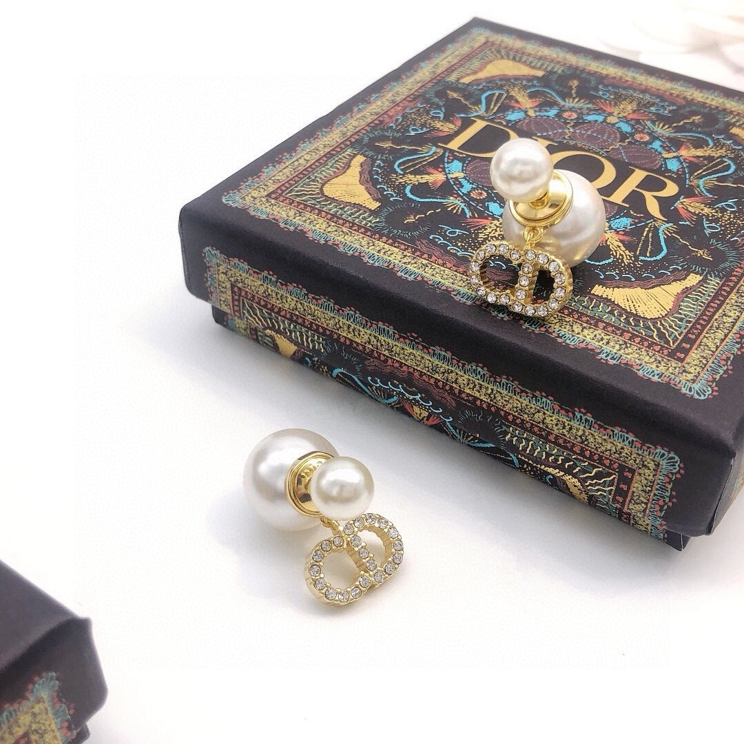 Dior Brass & Sterling Silver Pearl Earrings