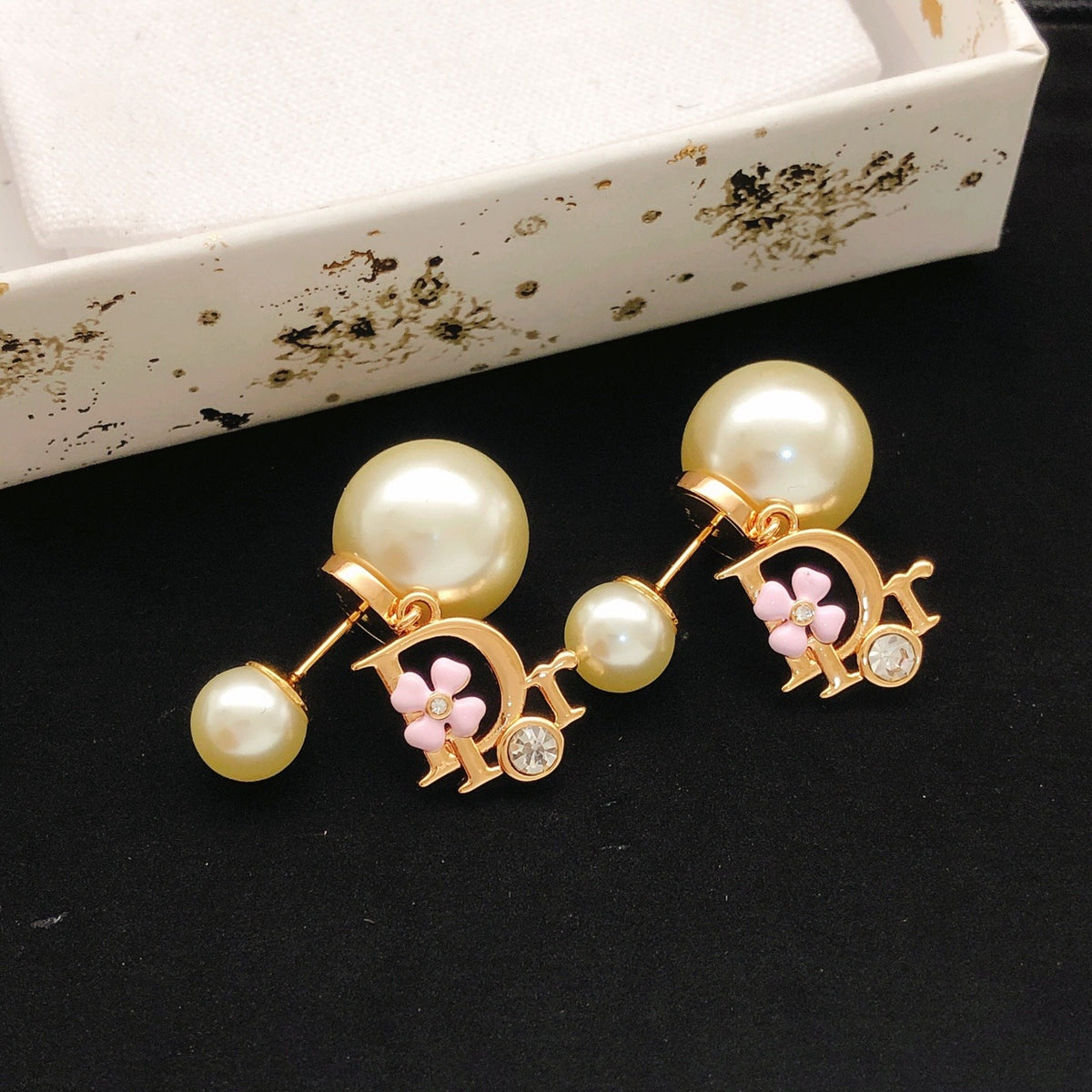 Dior Pink Brass Floral Earrings