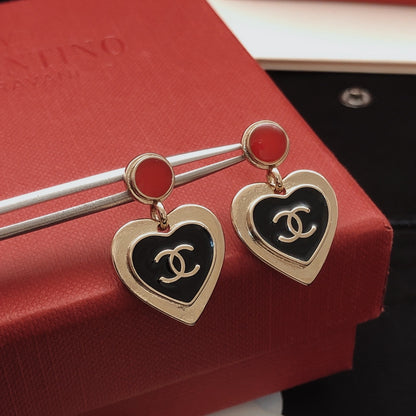 Chanel Black Brass Heart Earrings
