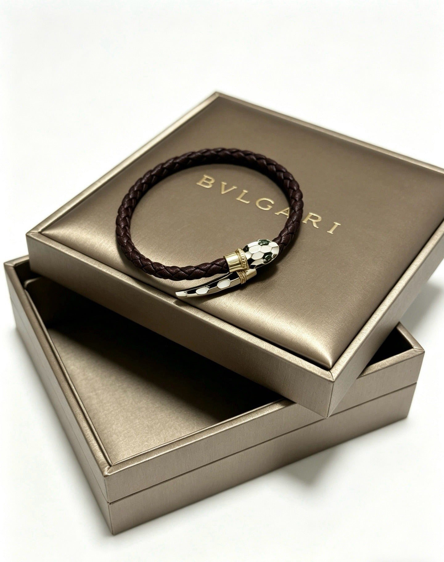 Bvlgari Leather & Sterling Silver Chain Bracelet