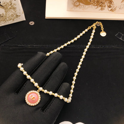 Dior Pink Brass Pearl Necklace