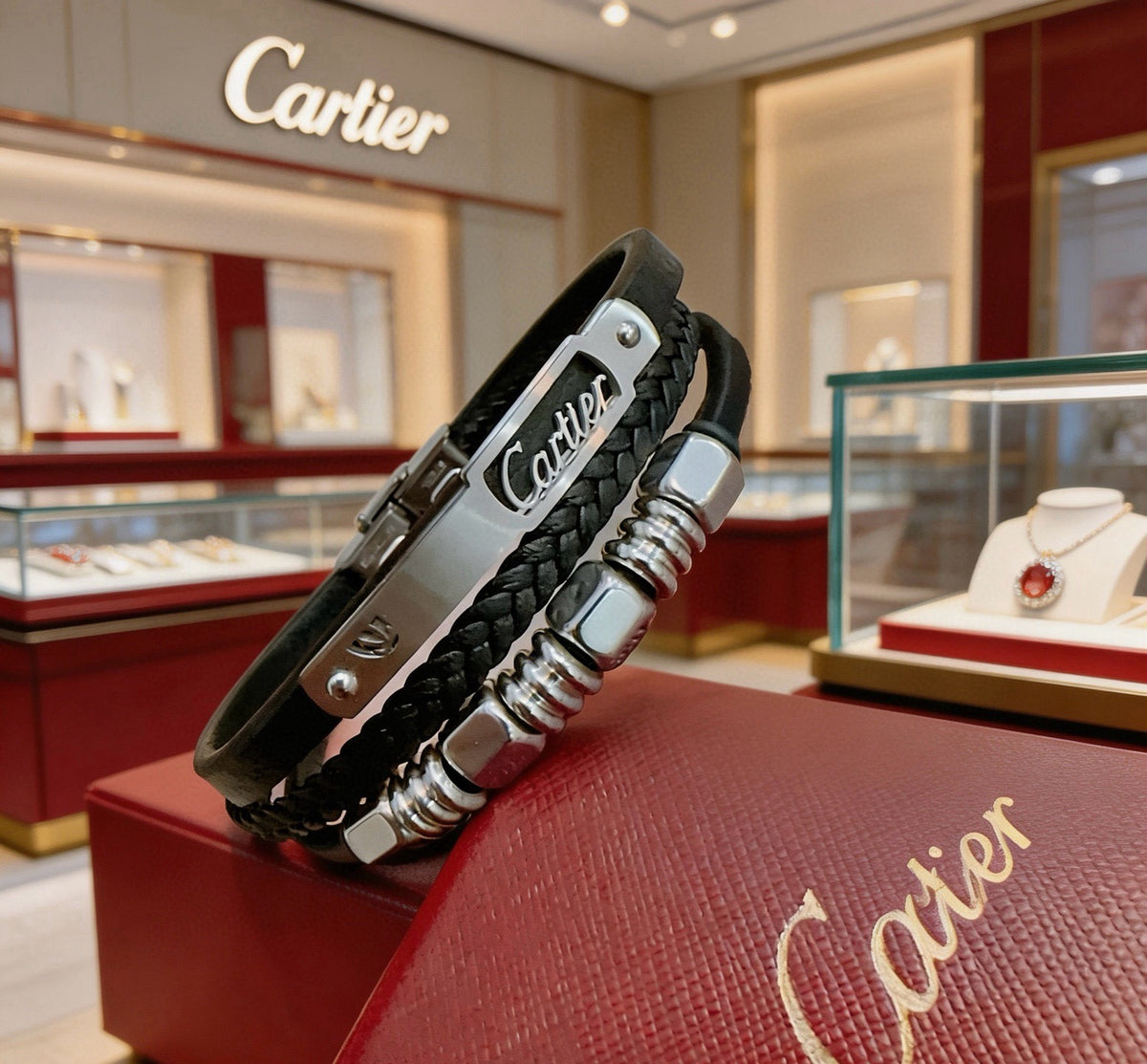 Cartier Leather & Sterling Silver Chain Bracelet