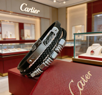 Cartier Leather & Sterling Silver Chain Bracelet