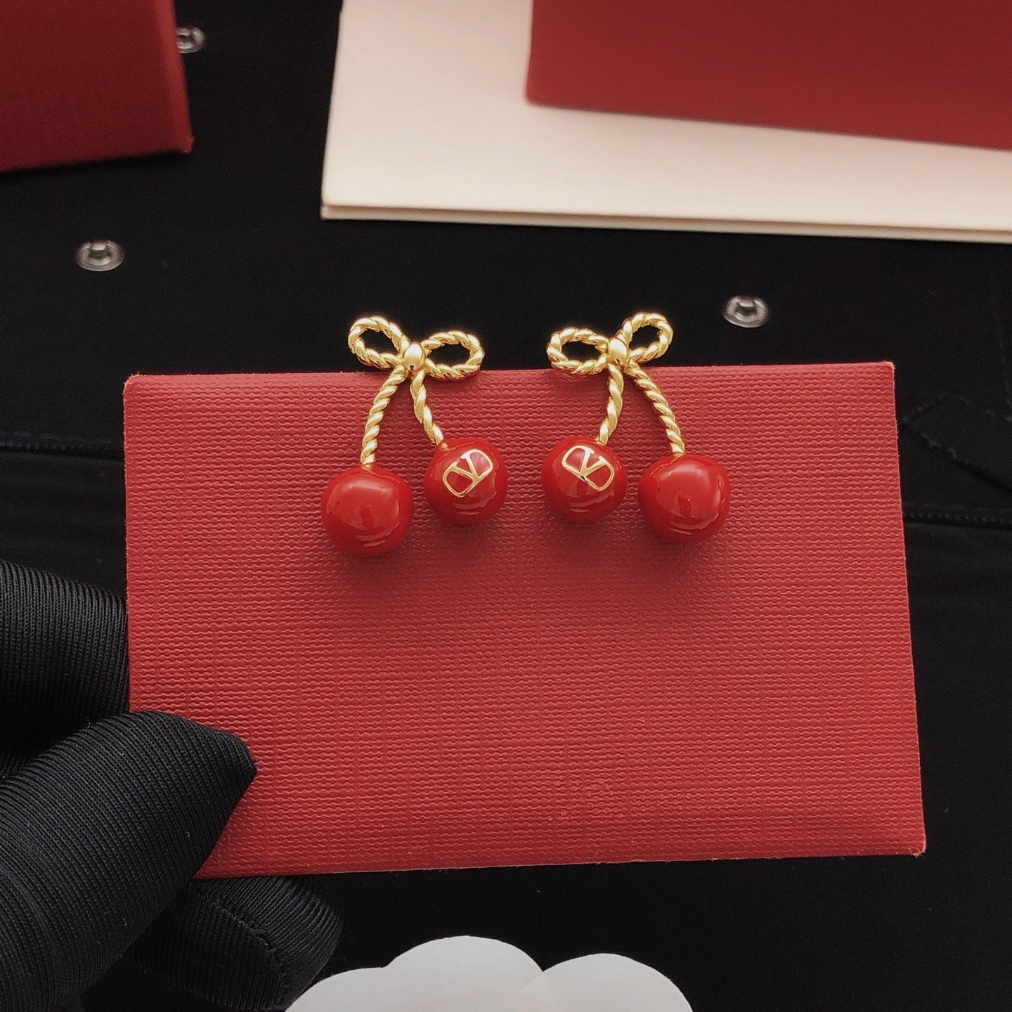Valentino Red Brass Bow Earrings