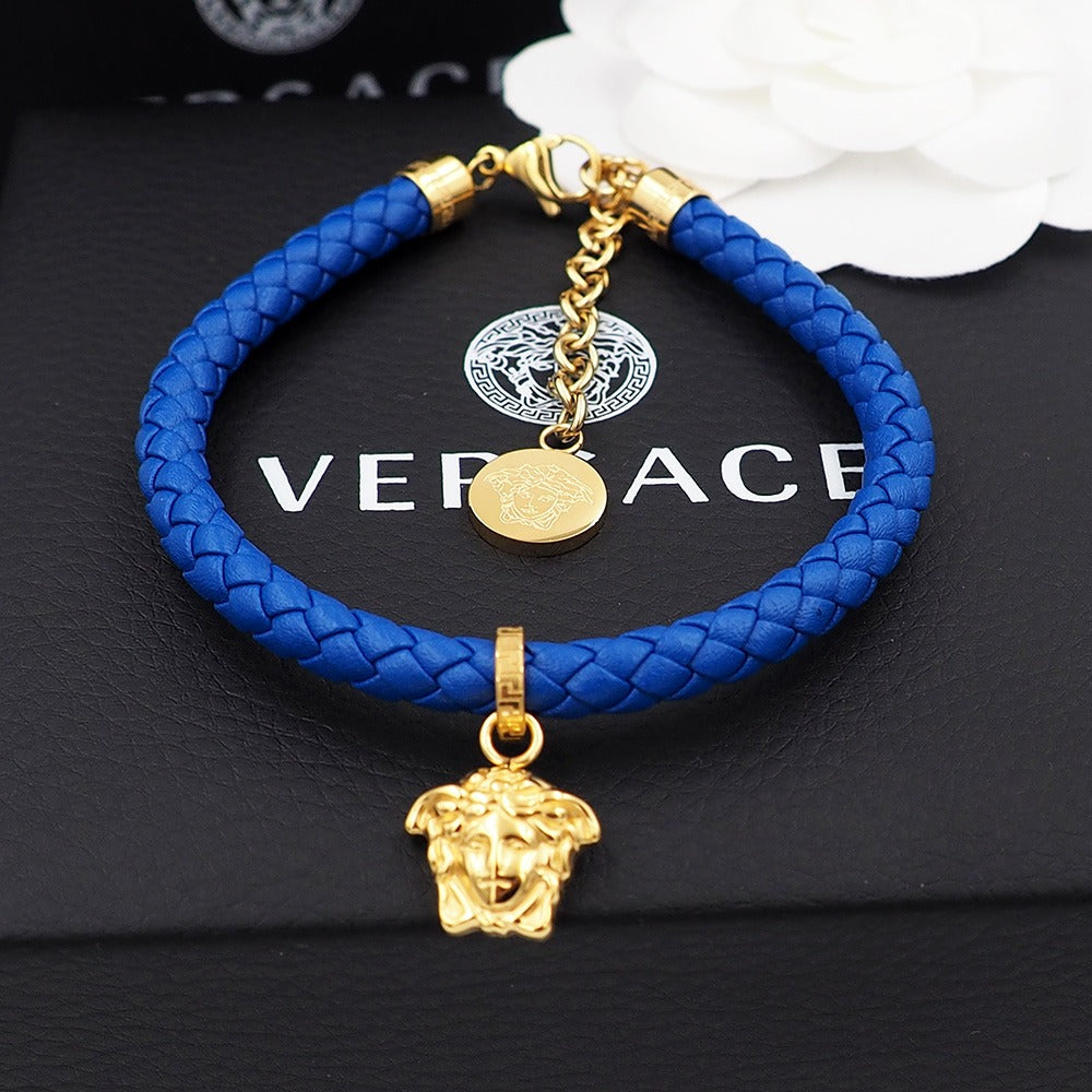 Versace Gold Leather Medusa Bracelet