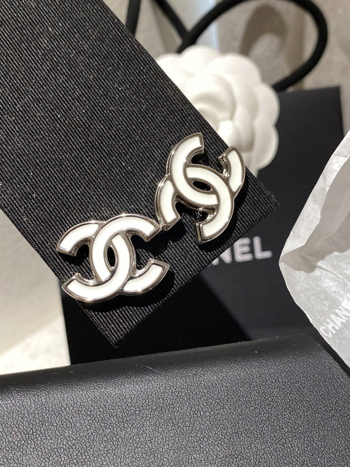 Chanel White Enamel Earrings