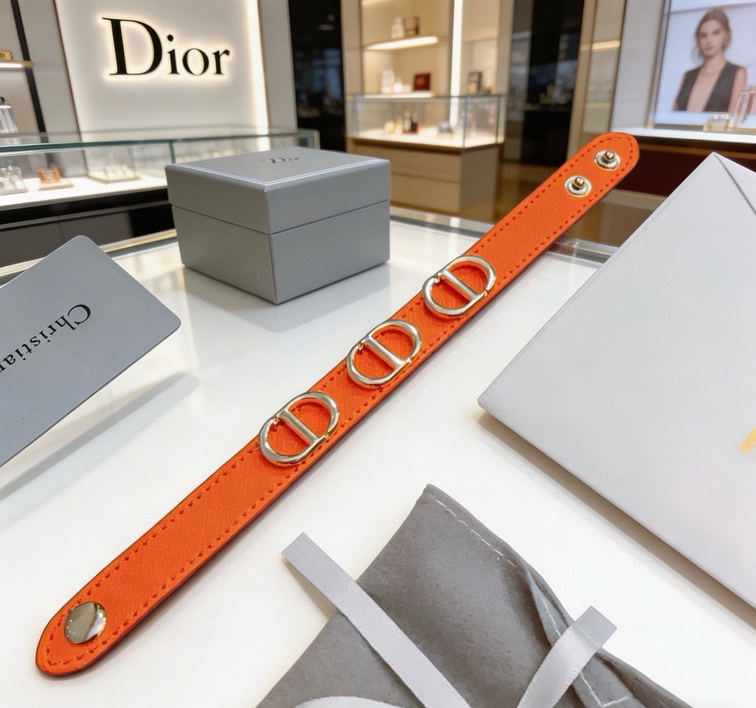 Dior Leather & Sterling Silver Chain Bracelet