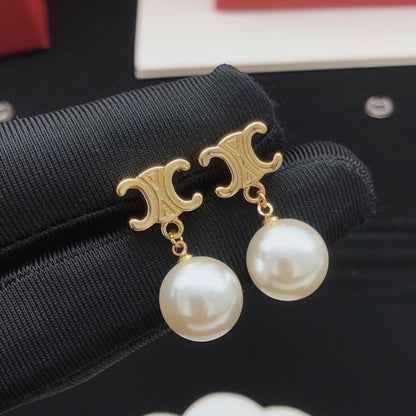Celine Brass Pearl Earrings