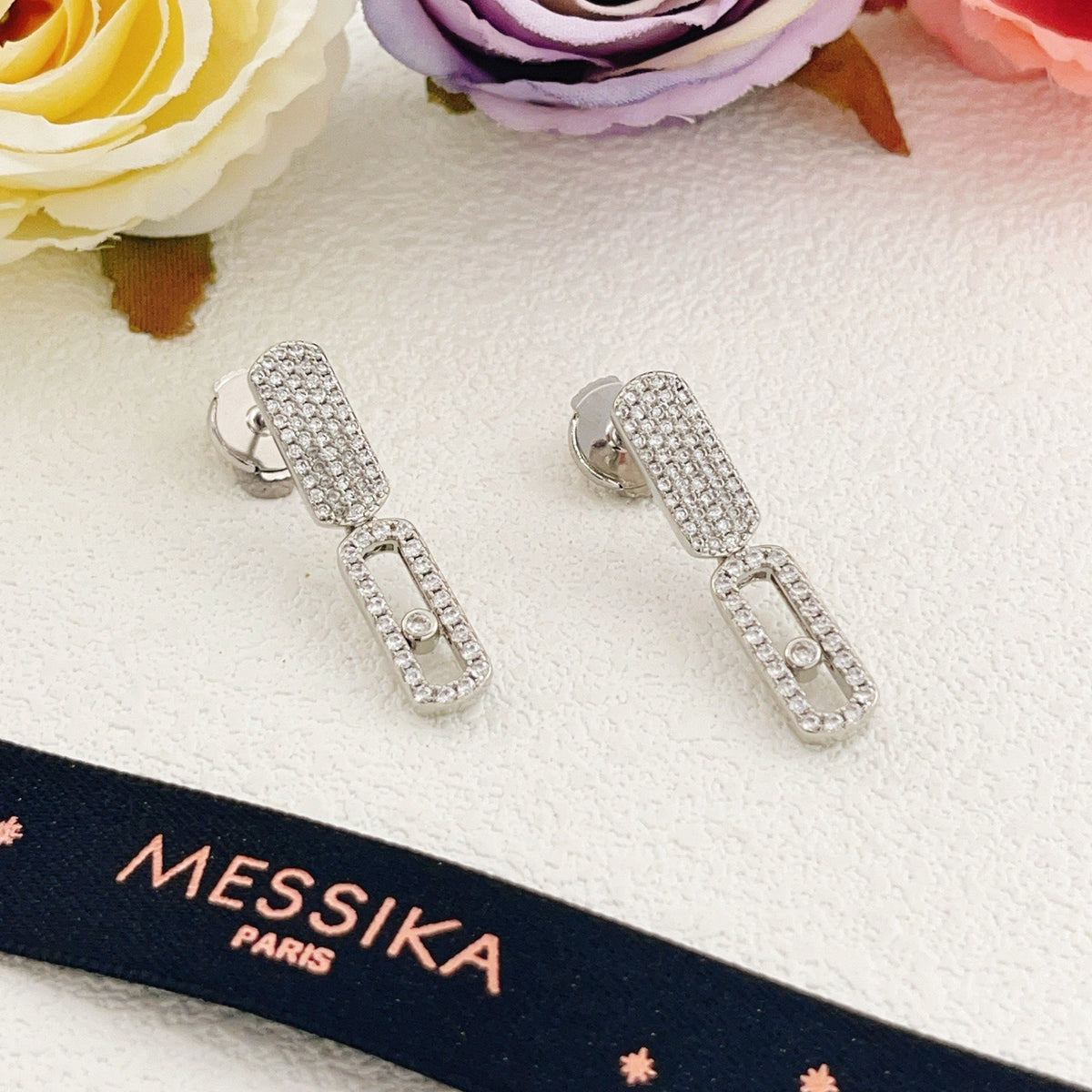 Messika Silver Brass Pave Earrings