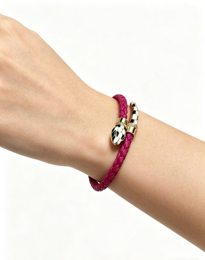 Bvlgari Leather & Sterling Silver Chain Bracelet