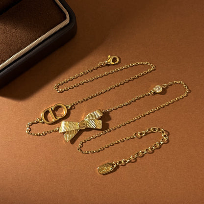 Dior Gold Brass Bow Necklace