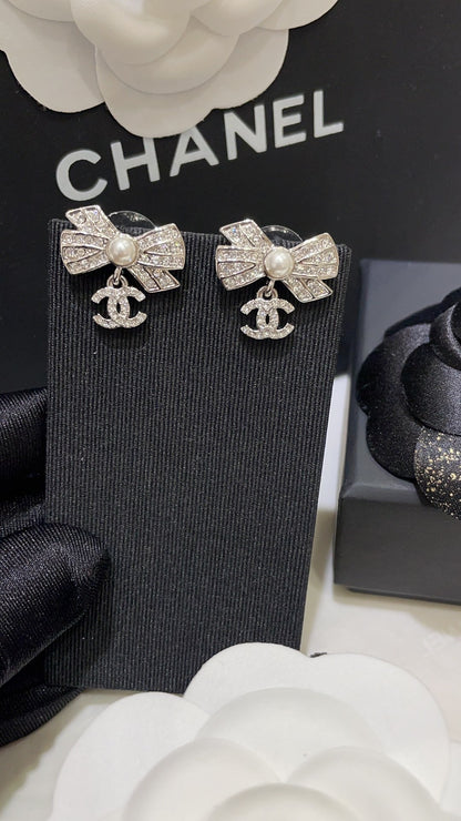 Chanel Silver Bow Earrings