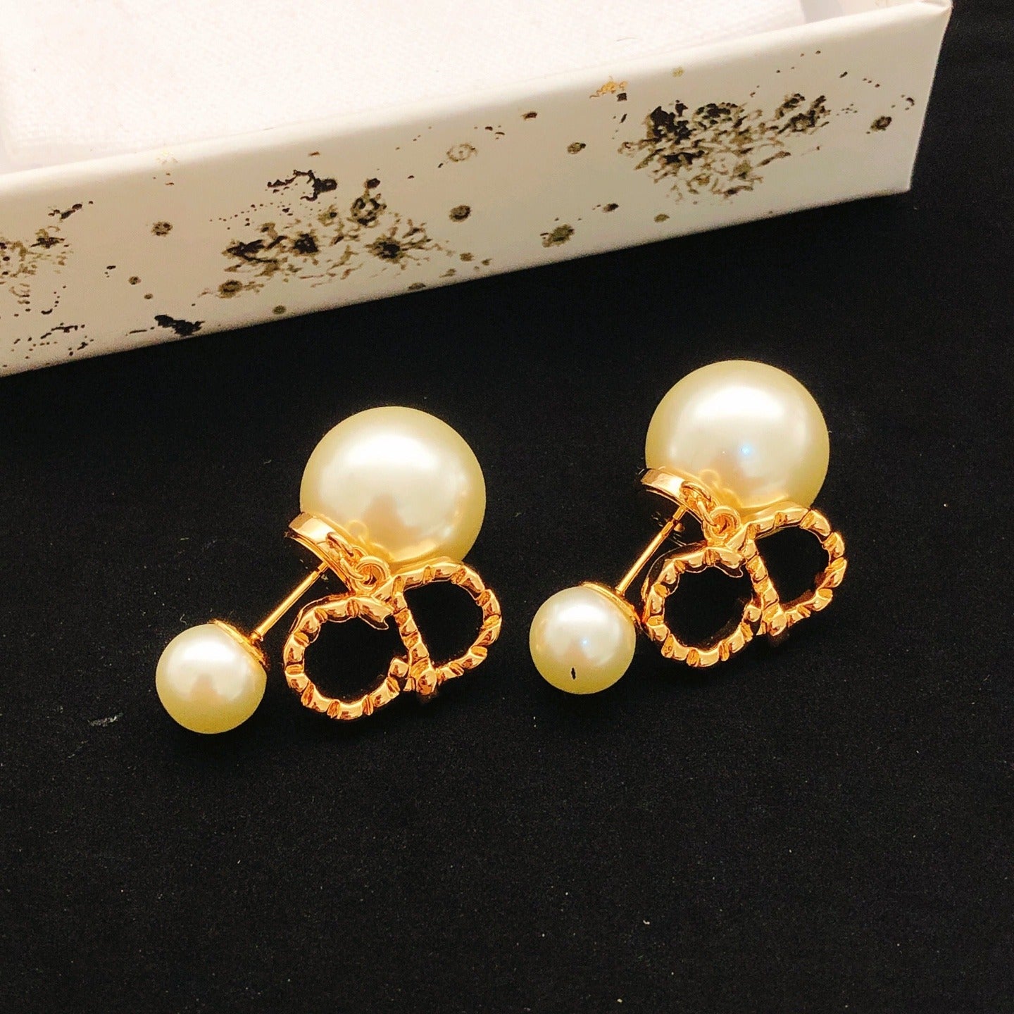 Dior Gold Brass Pearl Earrings