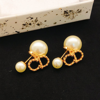 Dior Gold Brass Pearl Earrings