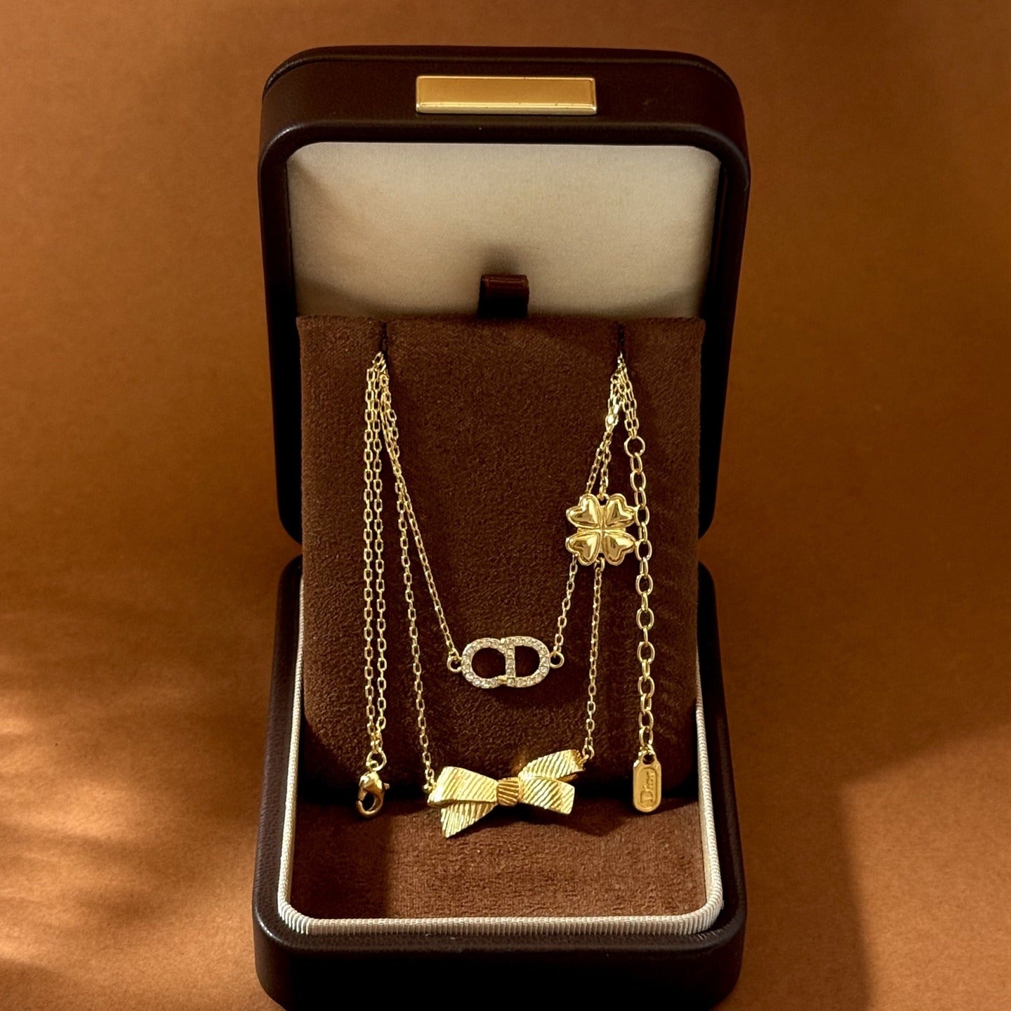 Dior Gold Brass Clover Necklace
