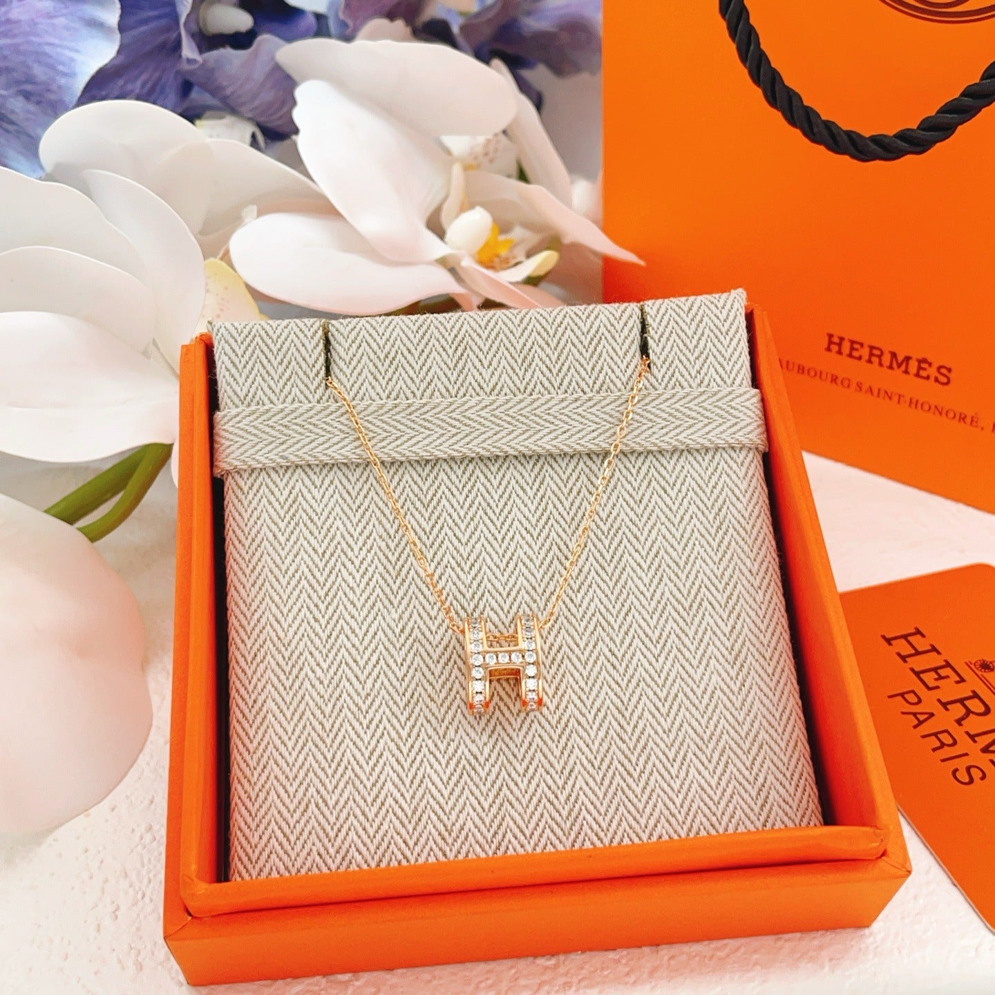 Hermes Brass Pave Necklace