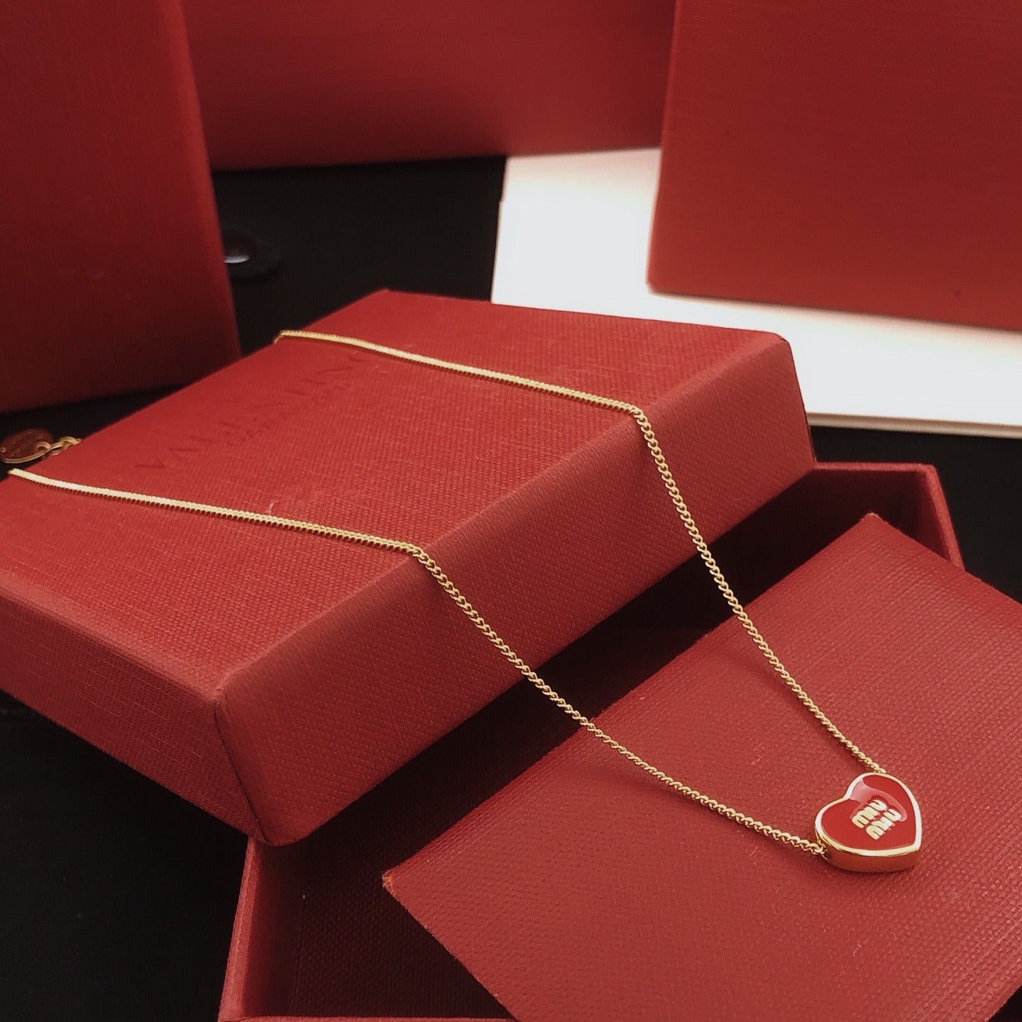 Miu Miu Red Brass Heart Necklace