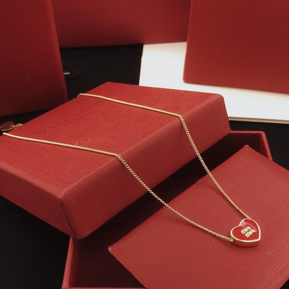 Miu Miu Red Brass Heart Necklace