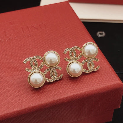 Chanel Brass Pearl Earrings