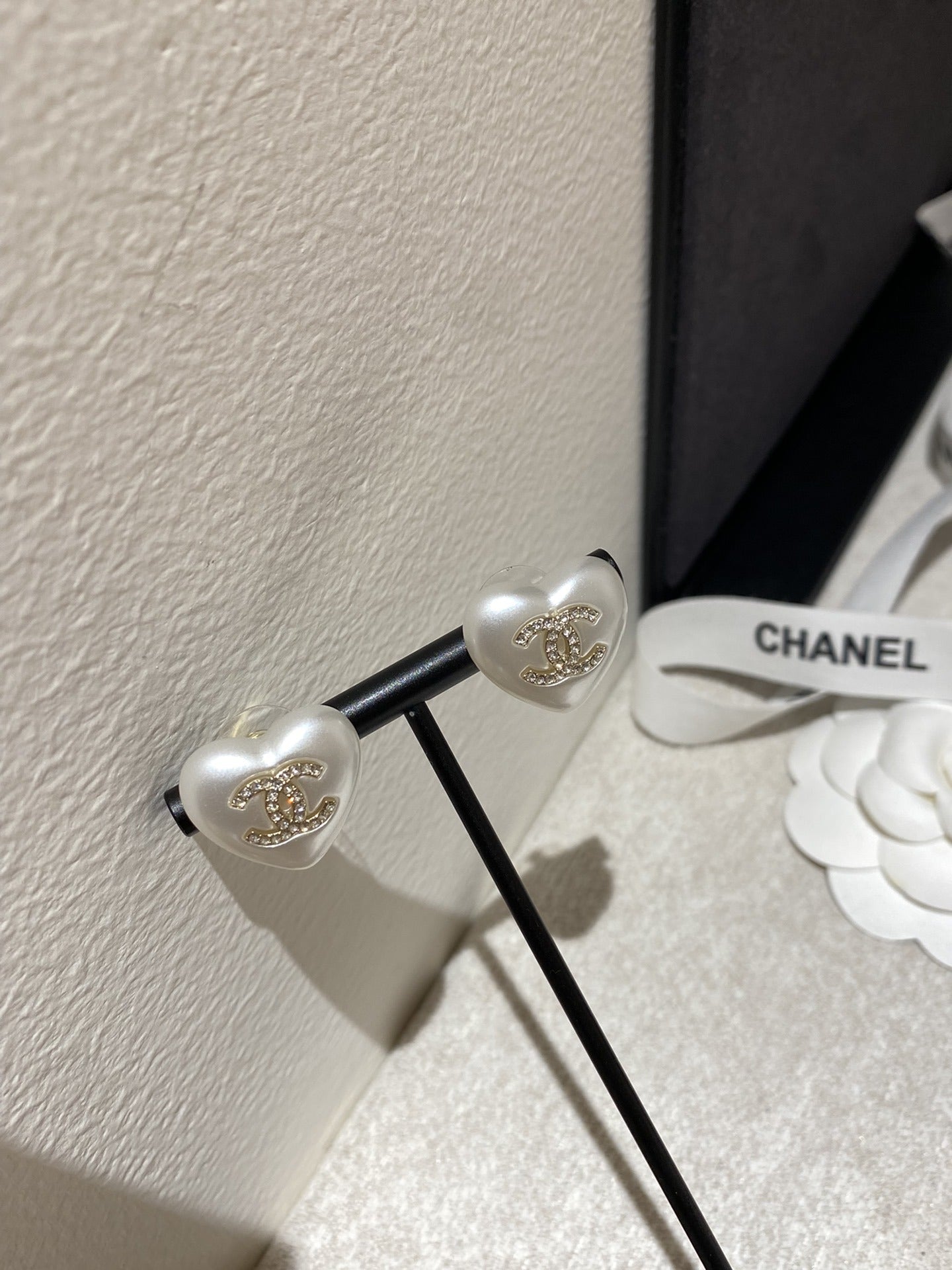 Chanel White Sterling Silver Heart Earrings
