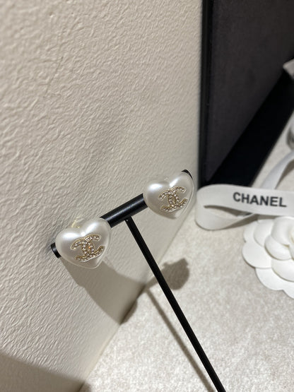 Chanel White Sterling Silver Heart Earrings
