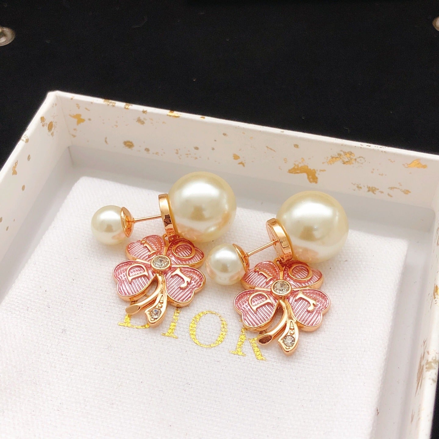 Dior Pink Brass Clover Earrings