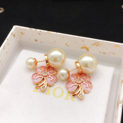 Dior Pink Brass Clover Earrings
