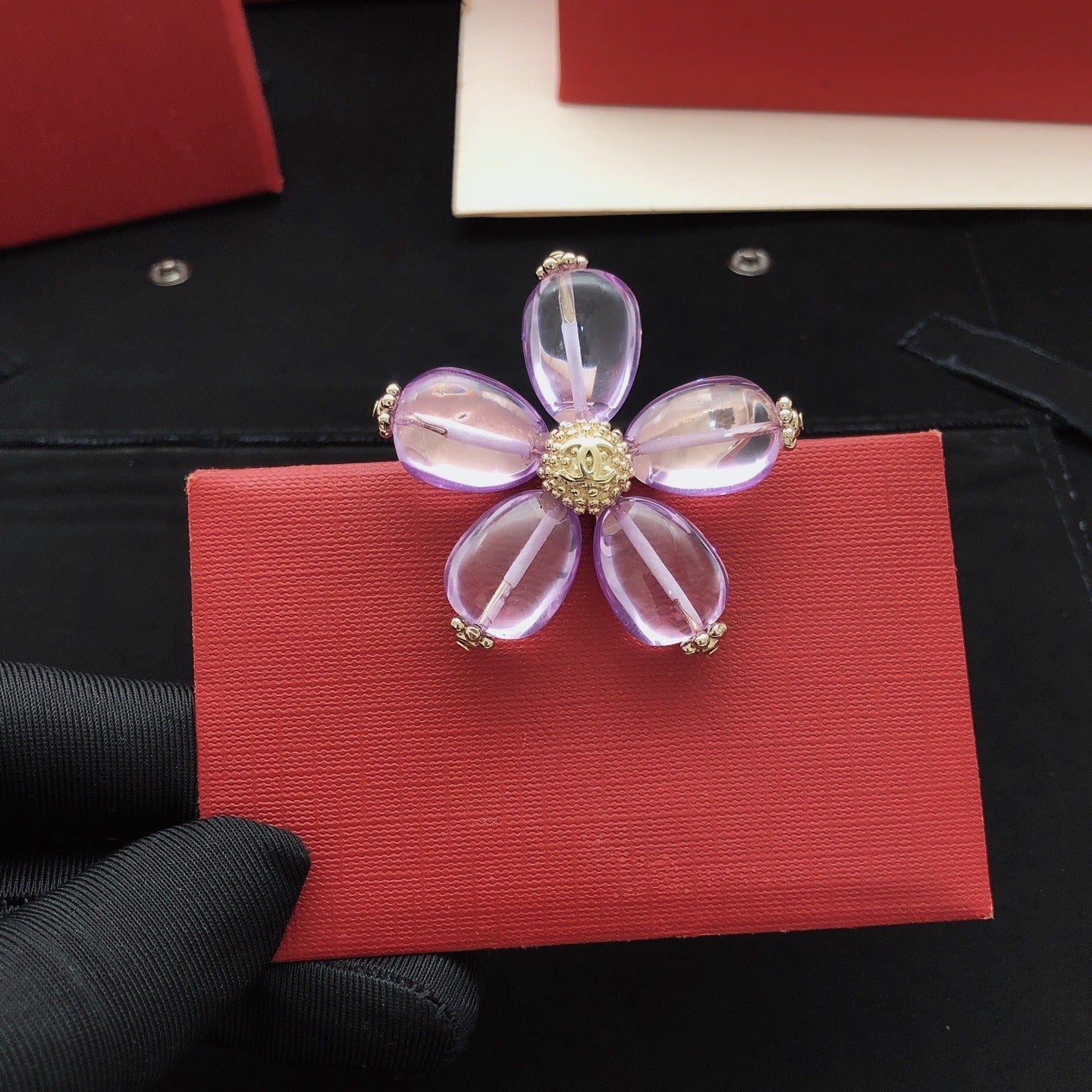 Chanel Purple Brass Floral Brooch