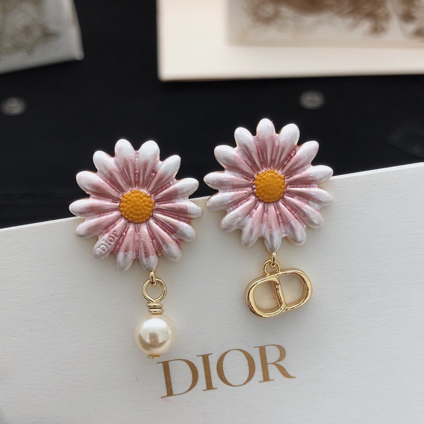 Dior Pink Brass Floral Earrings