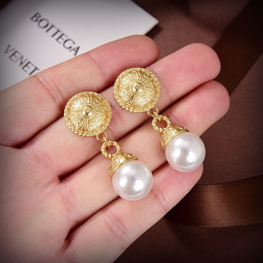 Bottega Veneta Brass Pearl Earrings