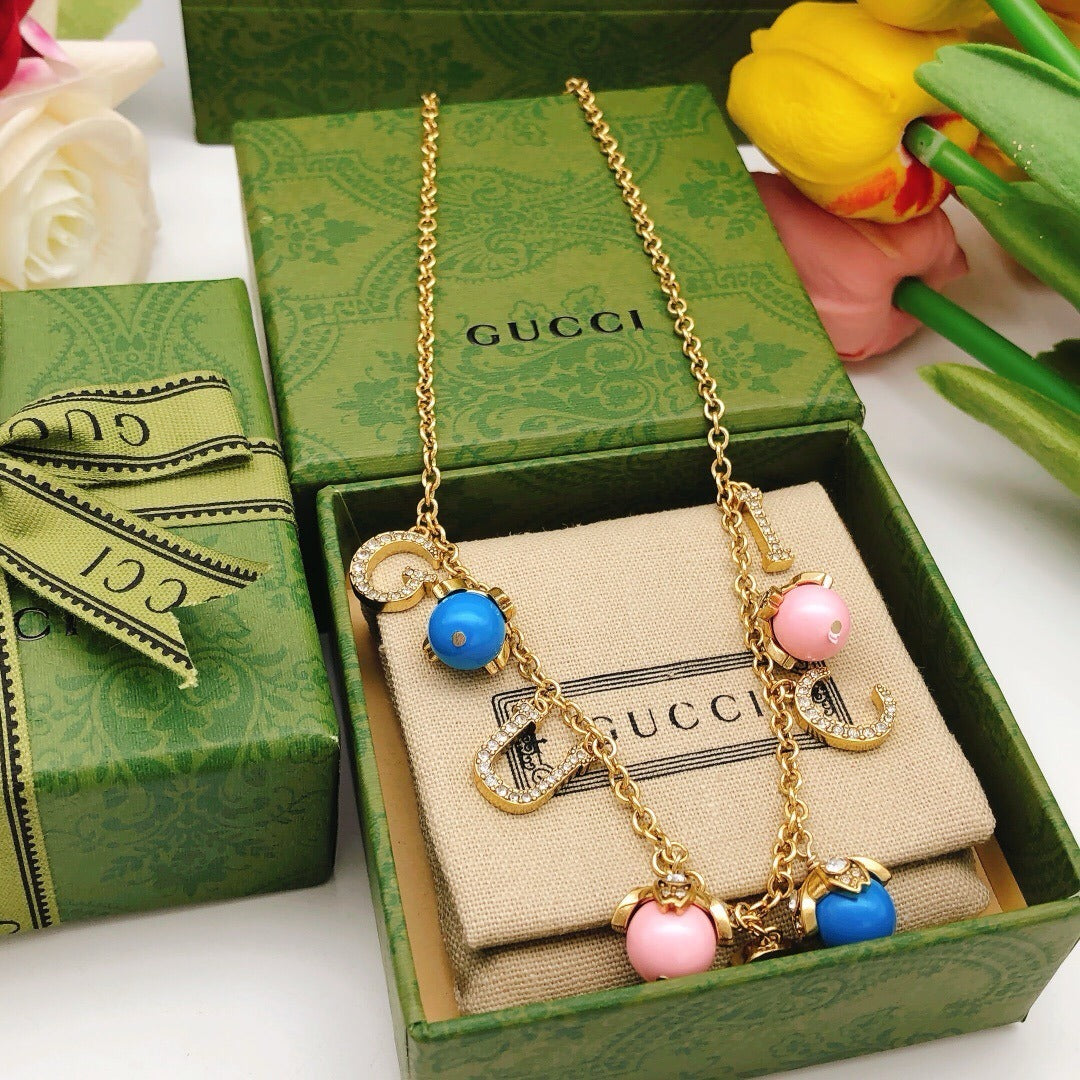 Gucci Pink Brass Floral Necklace