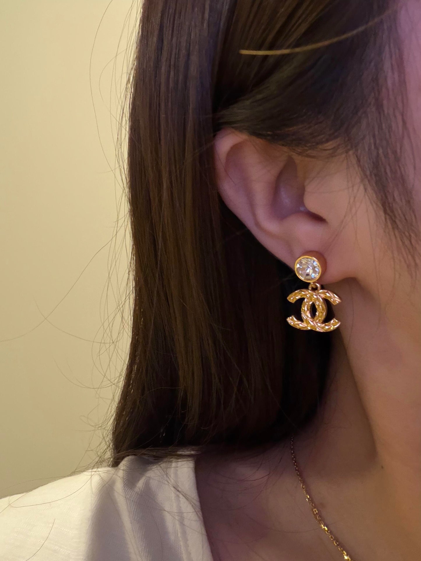 Chanel Brass Solitaire Earrings