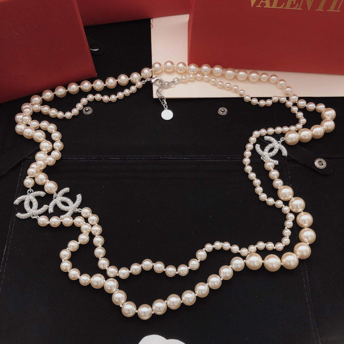Chanel Silver Brass Pearl Necklace