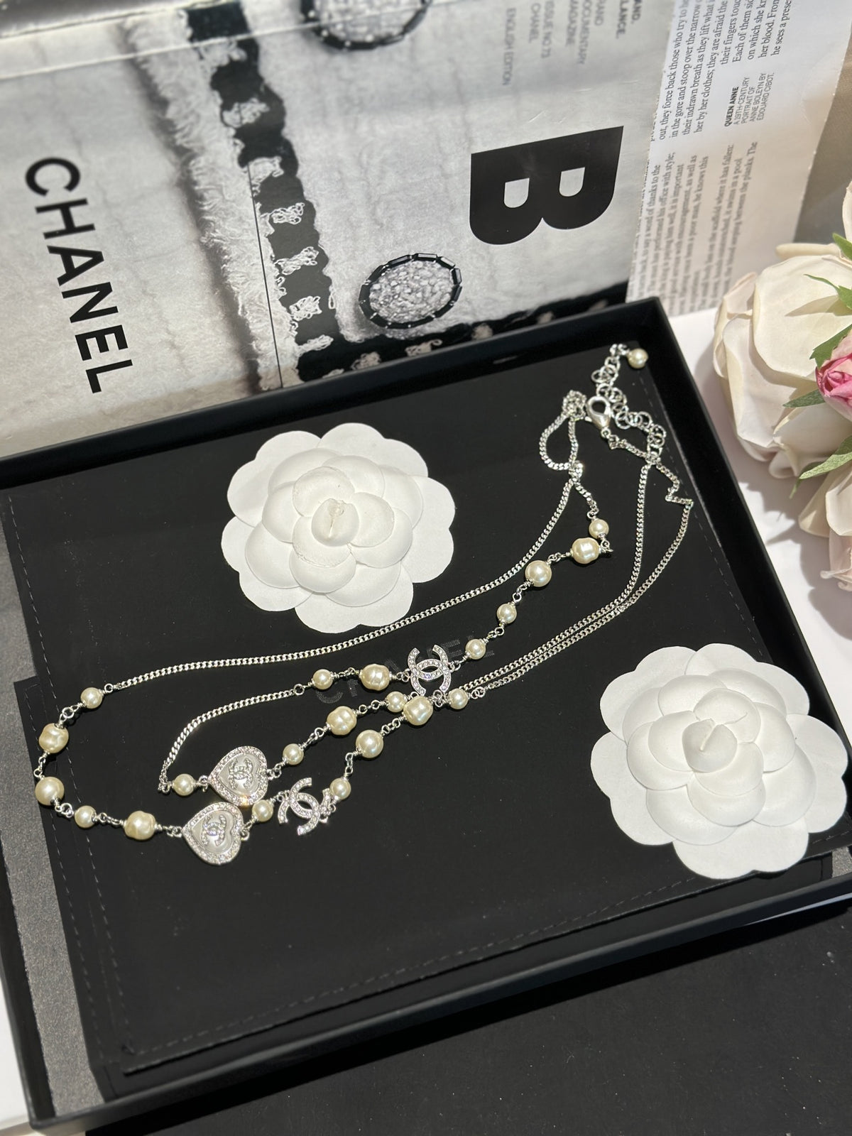 Chanel White Heart Necklace