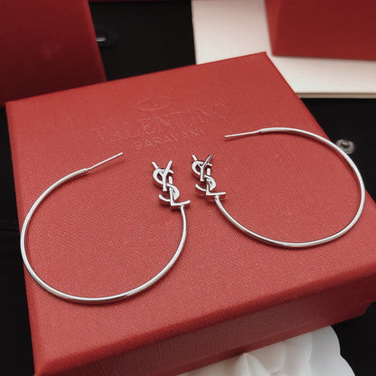 Saint Laurent Silver Brass Round Earrings