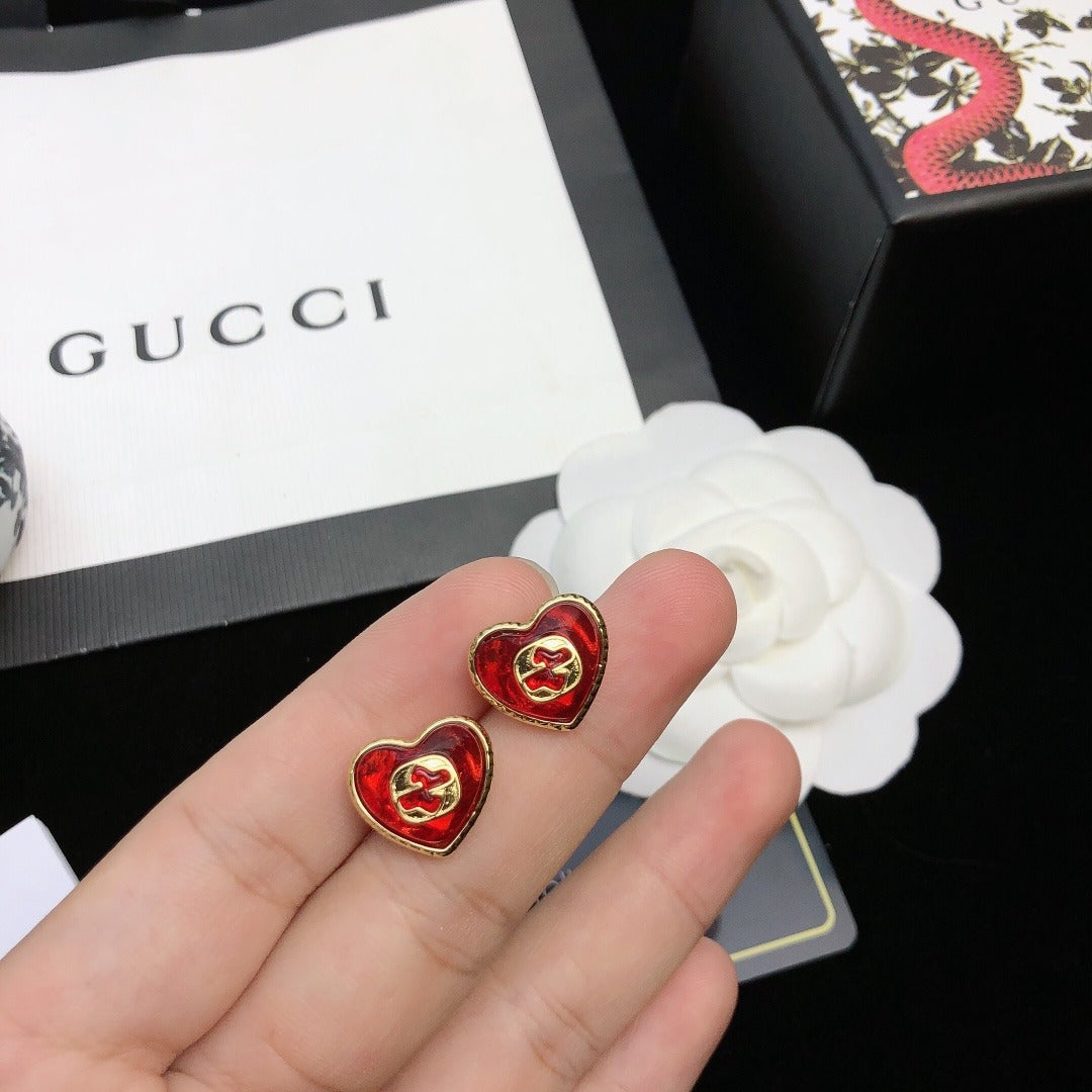 Gucci Red Sterling Silver Double G Earrings