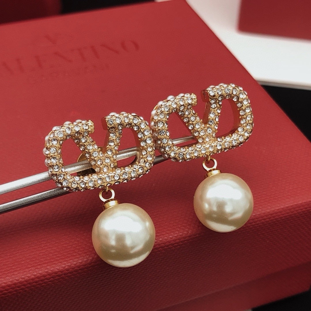 Valentino Brass Pearl Earrings