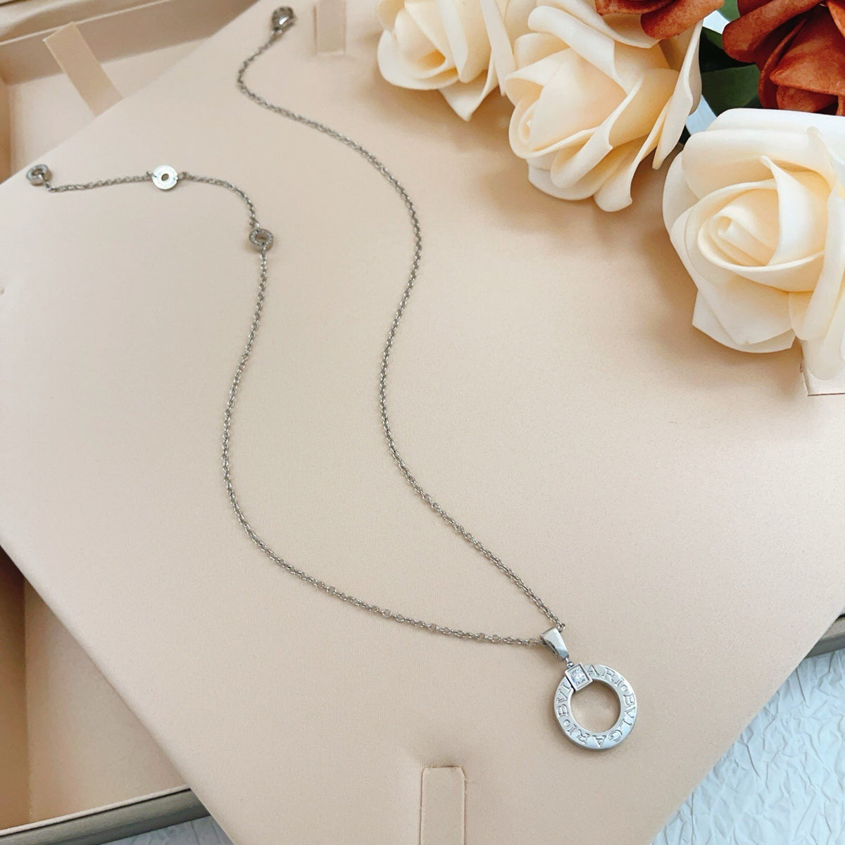 Bvlgari Silver Brass Solitaire Necklace