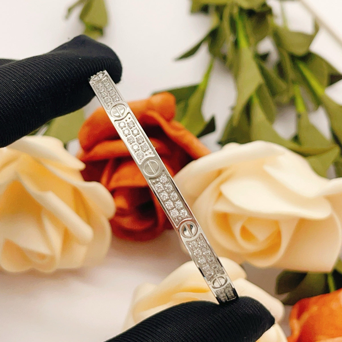 Cartier Silver Brass Pave Bracelet