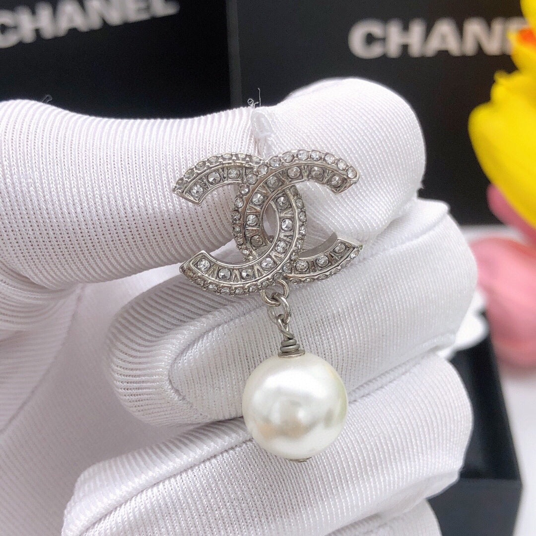 Chanel Silver Sterling Silver & Brass Pearl Earrings