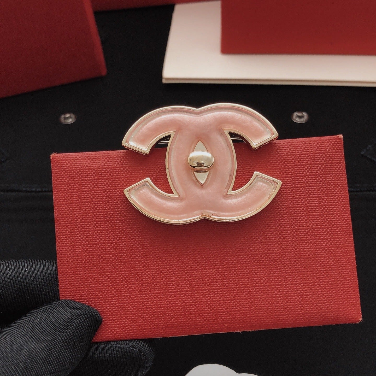 Chanel Pink Brass Brooch