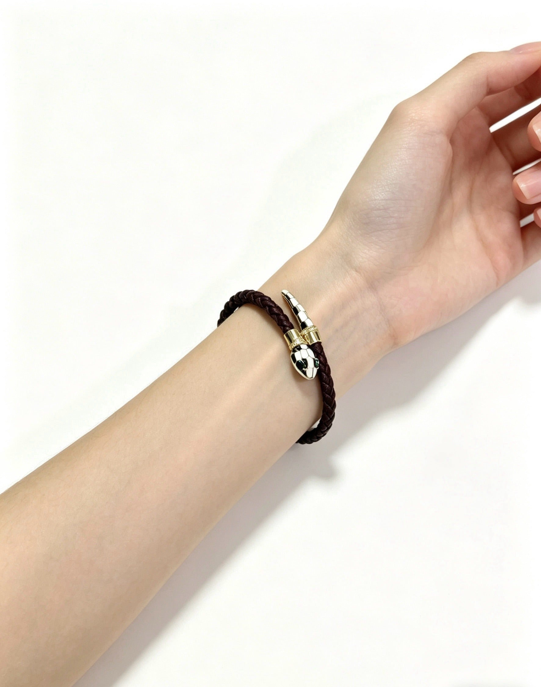Bvlgari Leather & Sterling Silver Chain Bracelet