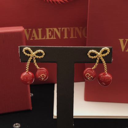 Valentino Red Brass Bow Earrings