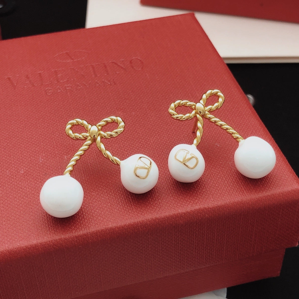 Valentino White Brass Bow Earrings